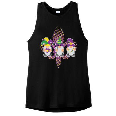 Funny Mardi Gras Gnomes Ladies PosiCharge Tri-Blend Wicking Tank