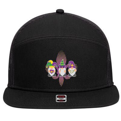 Funny Mardi Gras Gnomes 7 Panel Mesh Trucker Snapback Hat