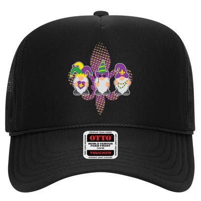 Funny Mardi Gras Gnomes High Crown Mesh Back Trucker Hat