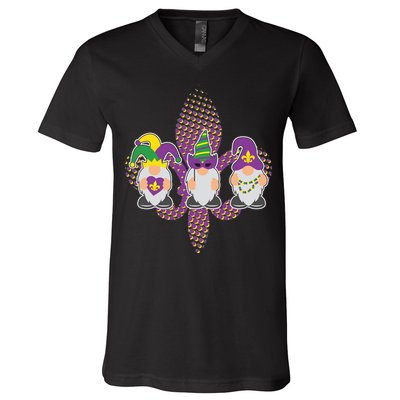 Funny Mardi Gras Gnomes V-Neck T-Shirt