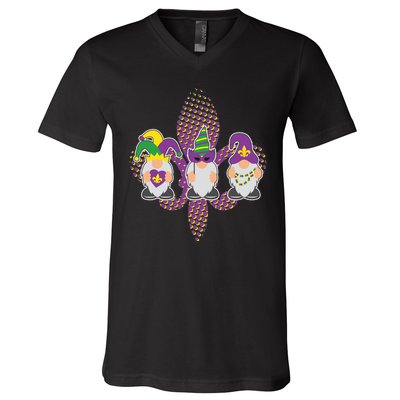 Funny Mardi Gras Gnomes V-Neck T-Shirt