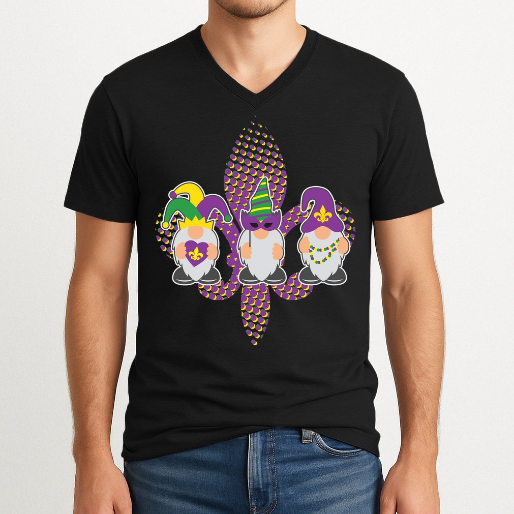 Funny Mardi Gras Gnomes V-Neck T-Shirt