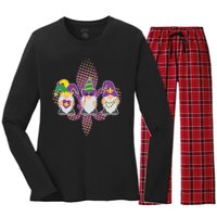 Funny Mardi Gras Gnomes Women's Long Sleeve Flannel Pajama Set 