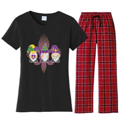 Funny Mardi Gras Gnomes Women's Flannel Pajama Set