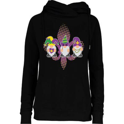 Funny Mardi Gras Gnomes Womens Funnel Neck Pullover Hood