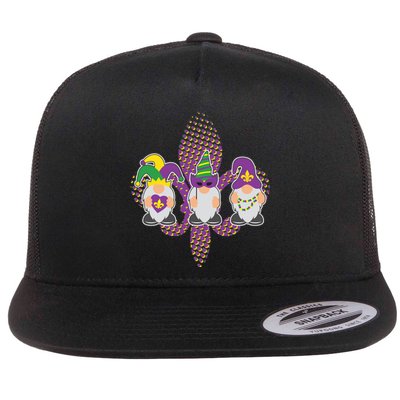 Funny Mardi Gras Gnomes Flat Bill Trucker Hat