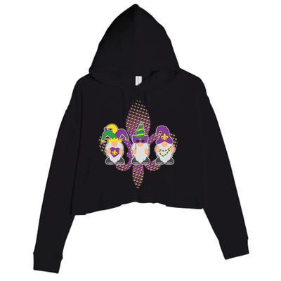 Funny Mardi Gras Gnomes Crop Fleece Hoodie