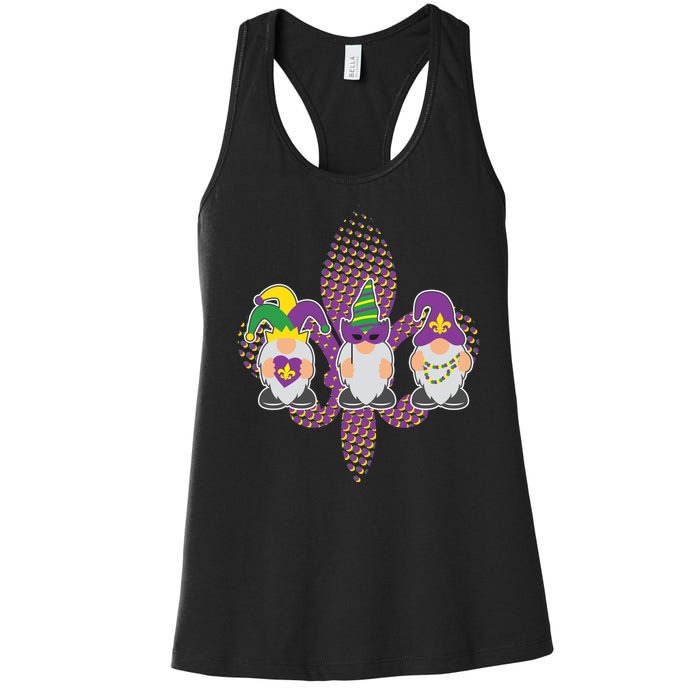 Funny Mardi Gras Gnomes Women's Racerback Tank