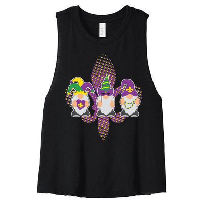 Funny Mardi Gras Gnomes Women's Racerback Cropped Tank