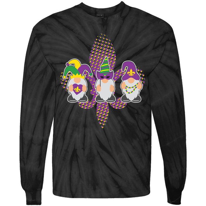 Funny Mardi Gras Gnomes Tie-Dye Long Sleeve Shirt