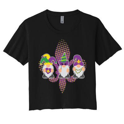 Funny Mardi Gras Gnomes Women's Crop Top Tee