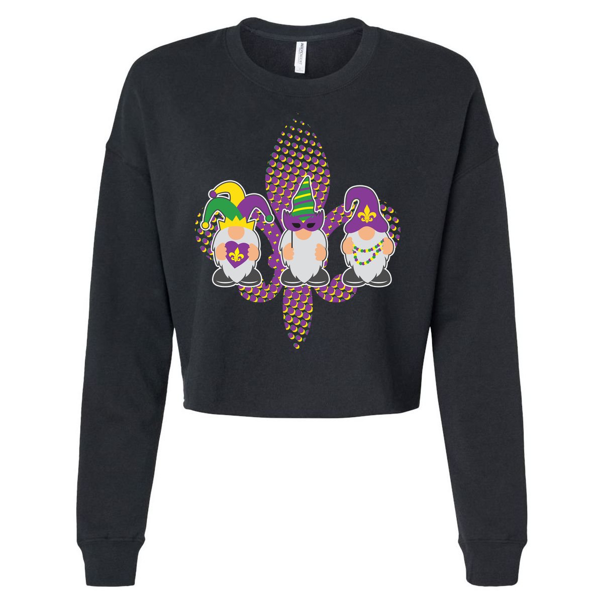 Funny Mardi Gras Gnomes Cropped Pullover Crew