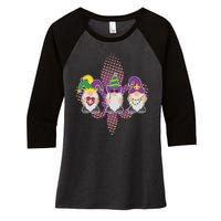 Funny Mardi Gras Gnomes Women's Tri-Blend 3/4-Sleeve Raglan Shirt