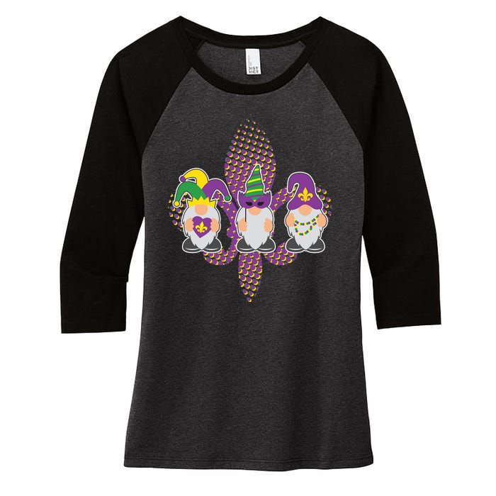 Funny Mardi Gras Gnomes Women's Tri-Blend 3/4-Sleeve Raglan Shirt