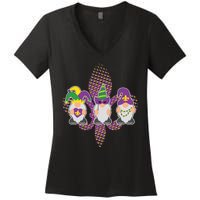 Funny Mardi Gras Gnomes Women's V-Neck T-Shirt