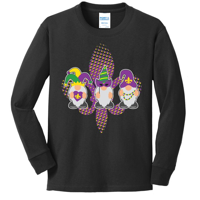 Funny Mardi Gras Gnomes Kids Long Sleeve Shirt