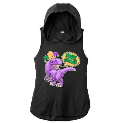 Funny Mardi Grawr T-Rex Dinosaur Ladies PosiCharge Tri-Blend Wicking Draft Hoodie Tank