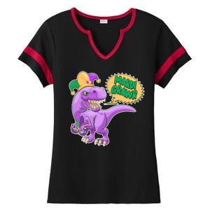 Funny Mardi Grawr T-Rex Dinosaur Ladies Halftime Notch Neck Tee