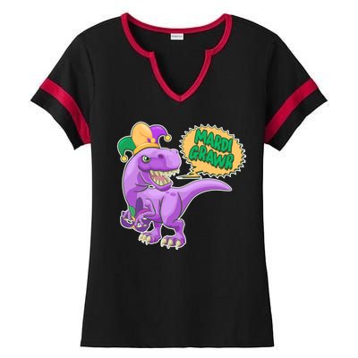 Funny Mardi Grawr T-Rex Dinosaur Ladies Halftime Notch Neck Tee