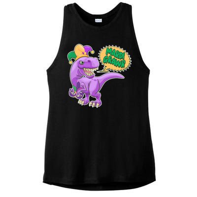 Funny Mardi Grawr T-Rex Dinosaur Ladies PosiCharge Tri-Blend Wicking Tank