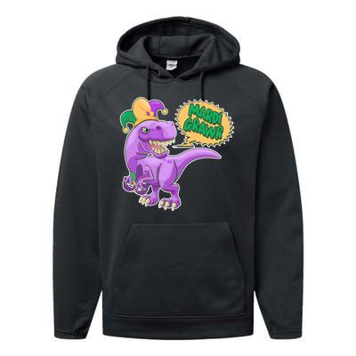 Funny Mardi Grawr T-Rex Dinosaur Performance Fleece Hoodie