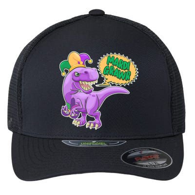 Funny Mardi Grawr T-Rex Dinosaur Flexfit Unipanel Trucker Cap