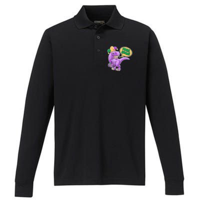 Funny Mardi Grawr T-Rex Dinosaur Performance Long Sleeve Polo