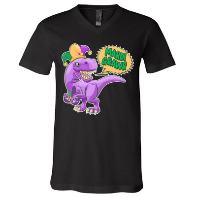 Funny Mardi Grawr T-Rex Dinosaur V-Neck T-Shirt