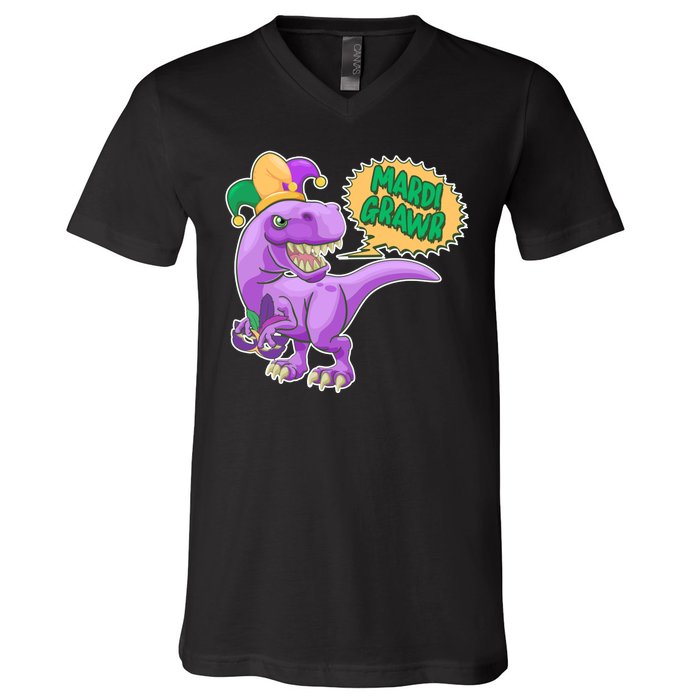 Funny Mardi Grawr T-Rex Dinosaur V-Neck T-Shirt