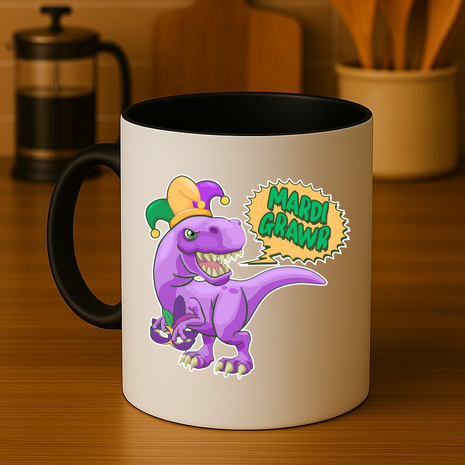 Funny Mardi Grawr T-Rex Dinosaur Mug