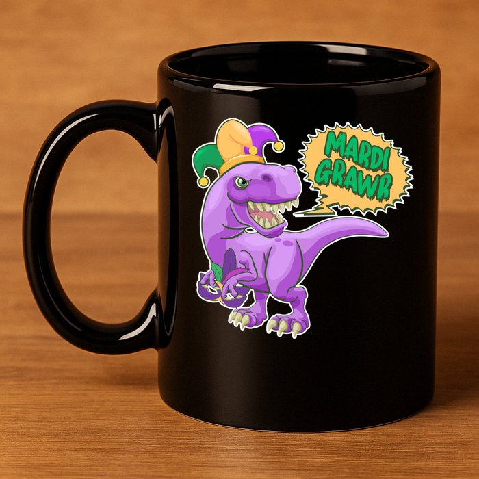 Funny Mardi Grawr T-Rex Dinosaur 11oz C Handle Ceramic Mug