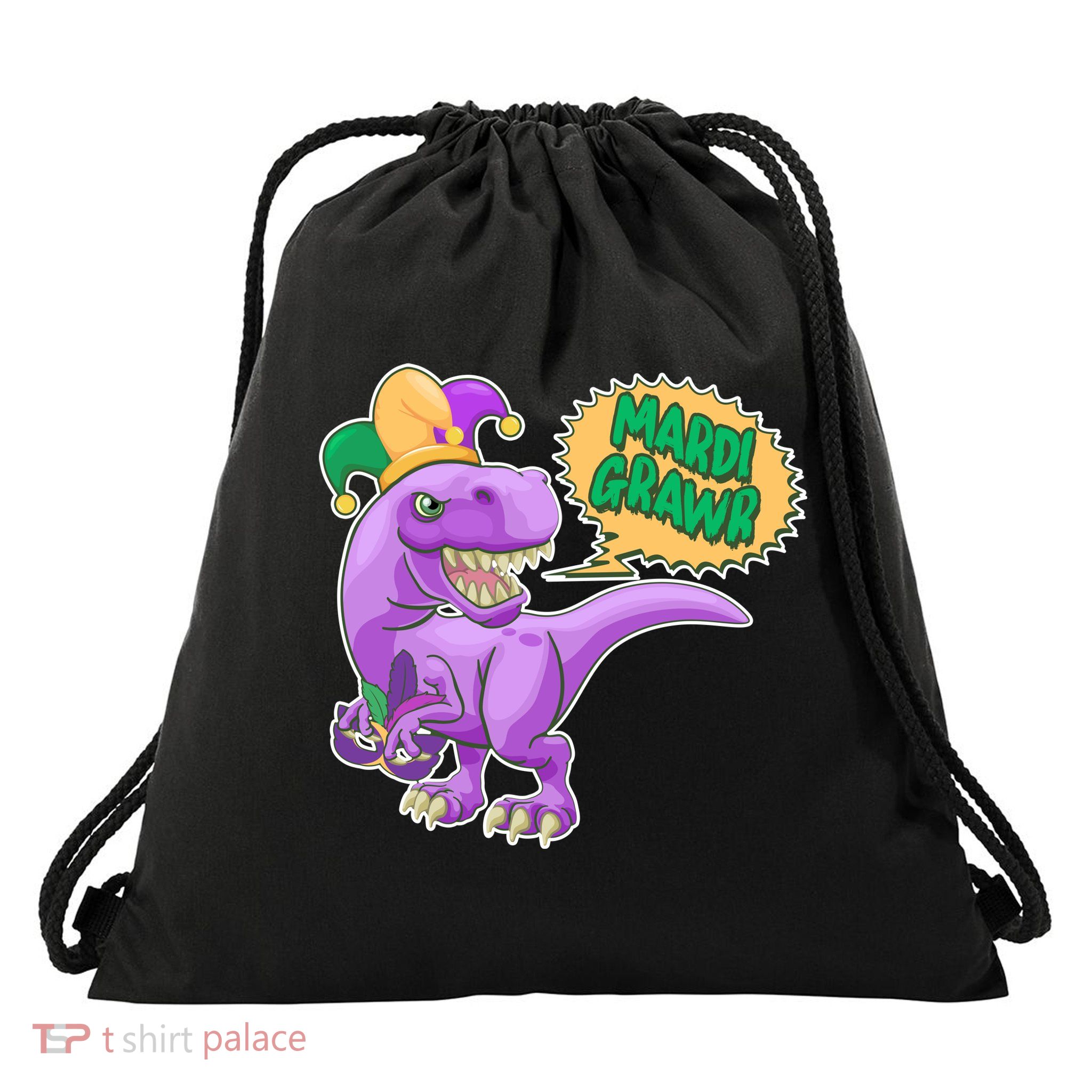Funny Mardi Grawr T-Rex Dinosaur Drawstring Bag