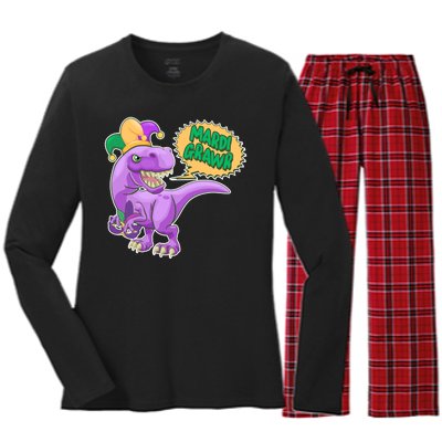 Funny Mardi Grawr T-Rex Dinosaur Women's Long Sleeve Flannel Pajama Set 