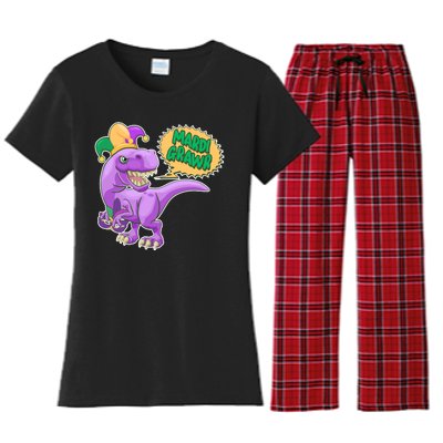 Funny Mardi Grawr T-Rex Dinosaur Women's Flannel Pajama Set