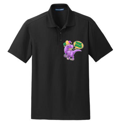 Funny Mardi Grawr T-Rex Dinosaur Dry Zone Grid Polo