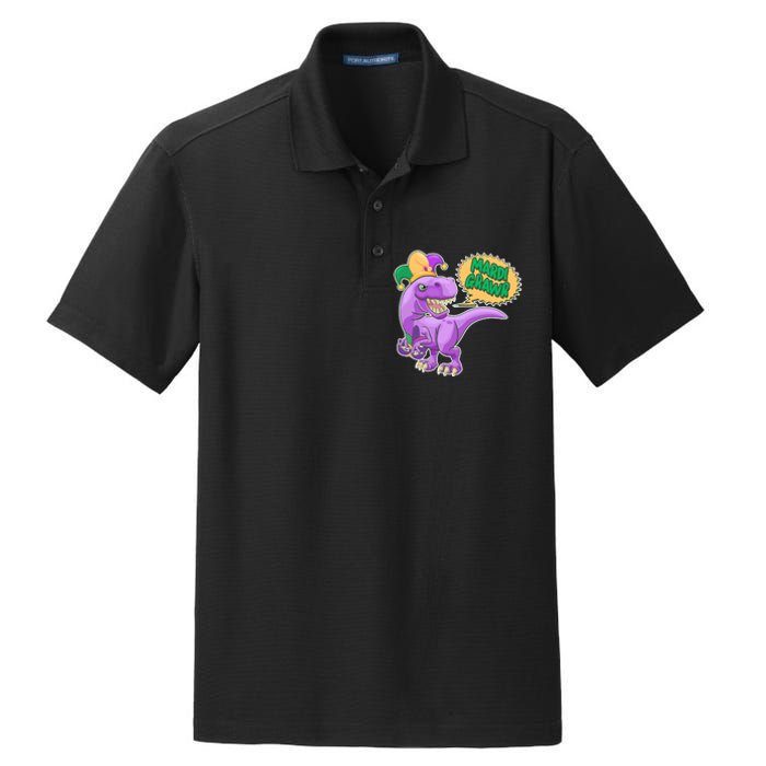 Funny Mardi Grawr T-Rex Dinosaur Dry Zone Grid Polo