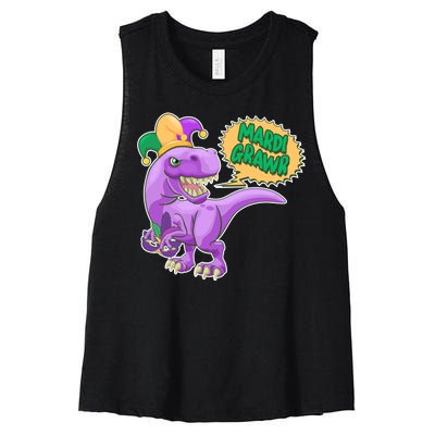 Funny Mardi Grawr T-Rex Dinosaur Women's Racerback Cropped Tank