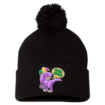 Funny Mardi Grawr T-Rex Dinosaur Pom Pom 12in Knit Beanie