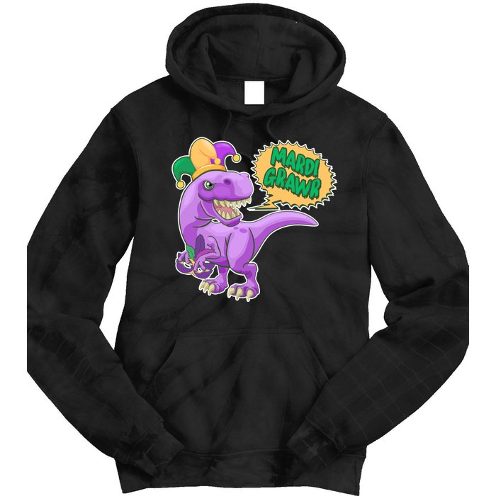 Funny Mardi Grawr T-Rex Dinosaur Tie Dye Hoodie