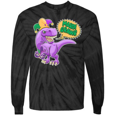 Funny Mardi Grawr T-Rex Dinosaur Tie-Dye Long Sleeve Shirt