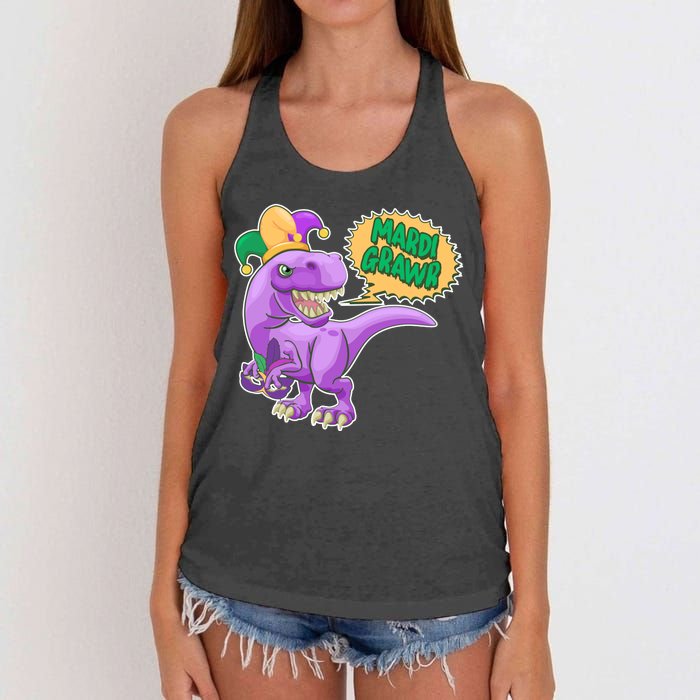 Funny Mardi Grawr T-Rex Dinosaur Women's Knotted Racerback Tank