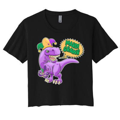 Funny Mardi Grawr T-Rex Dinosaur Women's Crop Top Tee