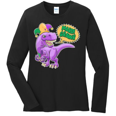 Funny Mardi Grawr T-Rex Dinosaur Ladies Long Sleeve Shirt