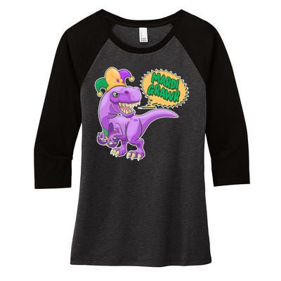 Funny Mardi Grawr T-Rex Dinosaur Women's Tri-Blend 3/4-Sleeve Raglan Shirt