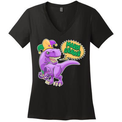 Funny Mardi Grawr T-Rex Dinosaur Women's V-Neck T-Shirt