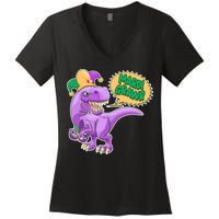Funny Mardi Grawr T-Rex Dinosaur Women's V-Neck T-Shirt