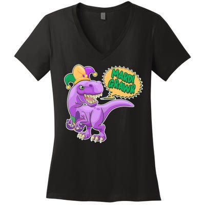 Funny Mardi Grawr T-Rex Dinosaur Women's V-Neck T-Shirt