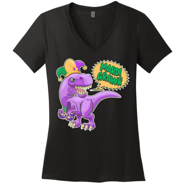 Funny Mardi Grawr T-Rex Dinosaur Women's V-Neck T-Shirt