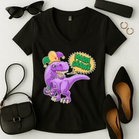 Funny Mardi Grawr T-Rex Dinosaur Women's V-Neck T-Shirt