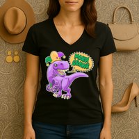 Funny Mardi Grawr T-Rex Dinosaur Women's V-Neck T-Shirt